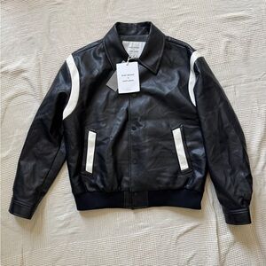 Mind Bridge x Doffjason Faux Leather Varsity Bomber Jacket Black M